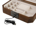 Wholesale Walnut Electronic Finger Lock Jewellery Storage Cases Black Glass Luxury Gift Wooden Jewelry Box